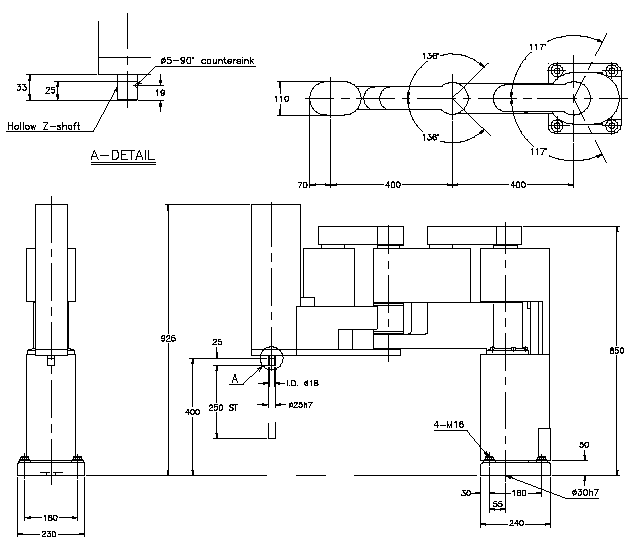 Mechanical schematic of the SR8447 SCARA robot arm